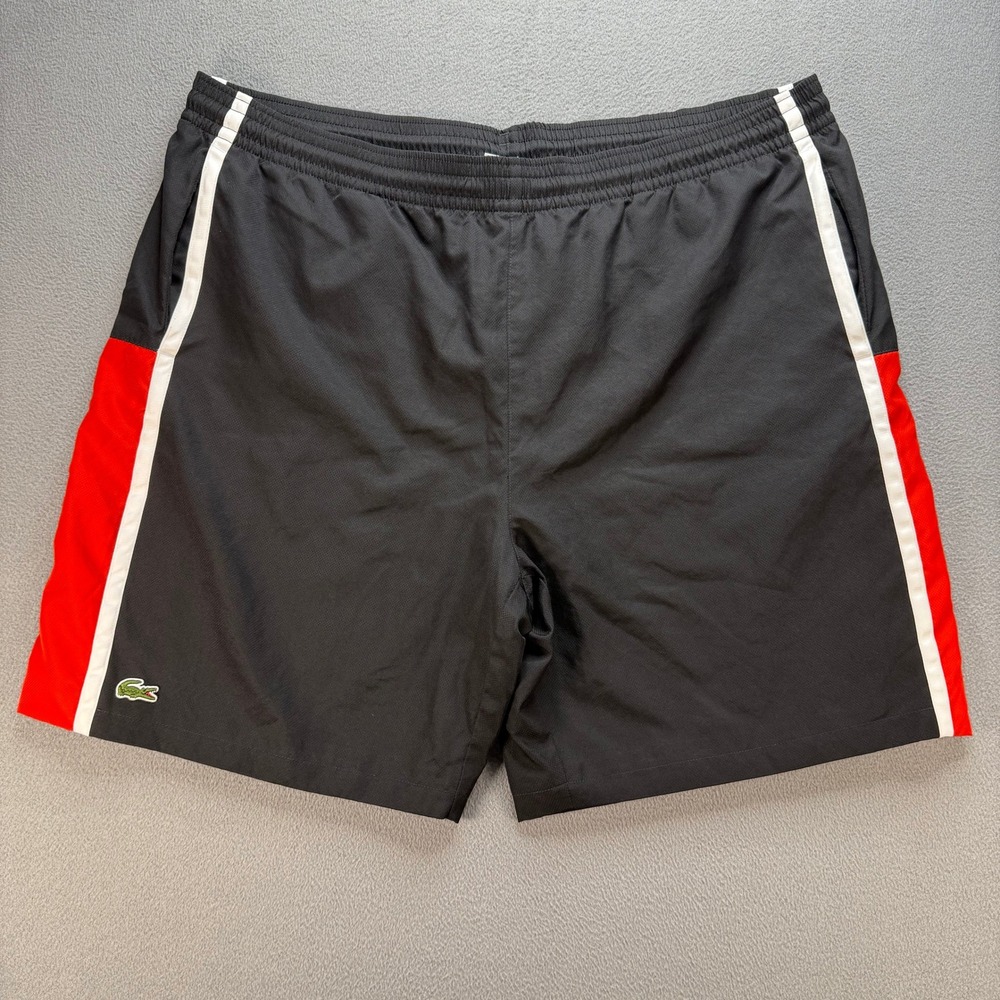 Lacoste Sport Athletic Shorts Relaxed Fit 3XL Black Red White Stripe Crocodile